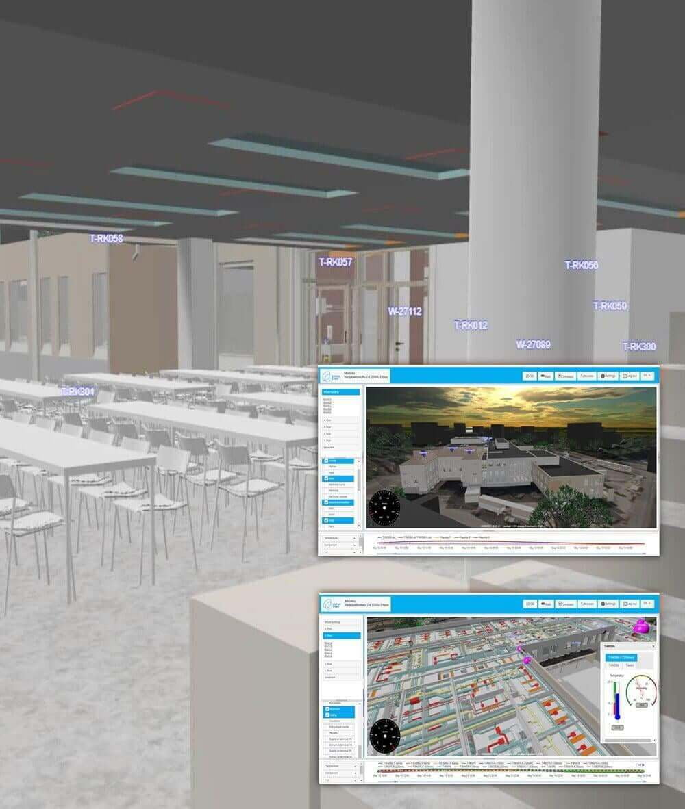 FeelPlace3D tarjoaa kaikki tarvittavat työkalut tietojen visualisointiin älykkäissä rakennuksissa, mukaan lukien VR ja AR
